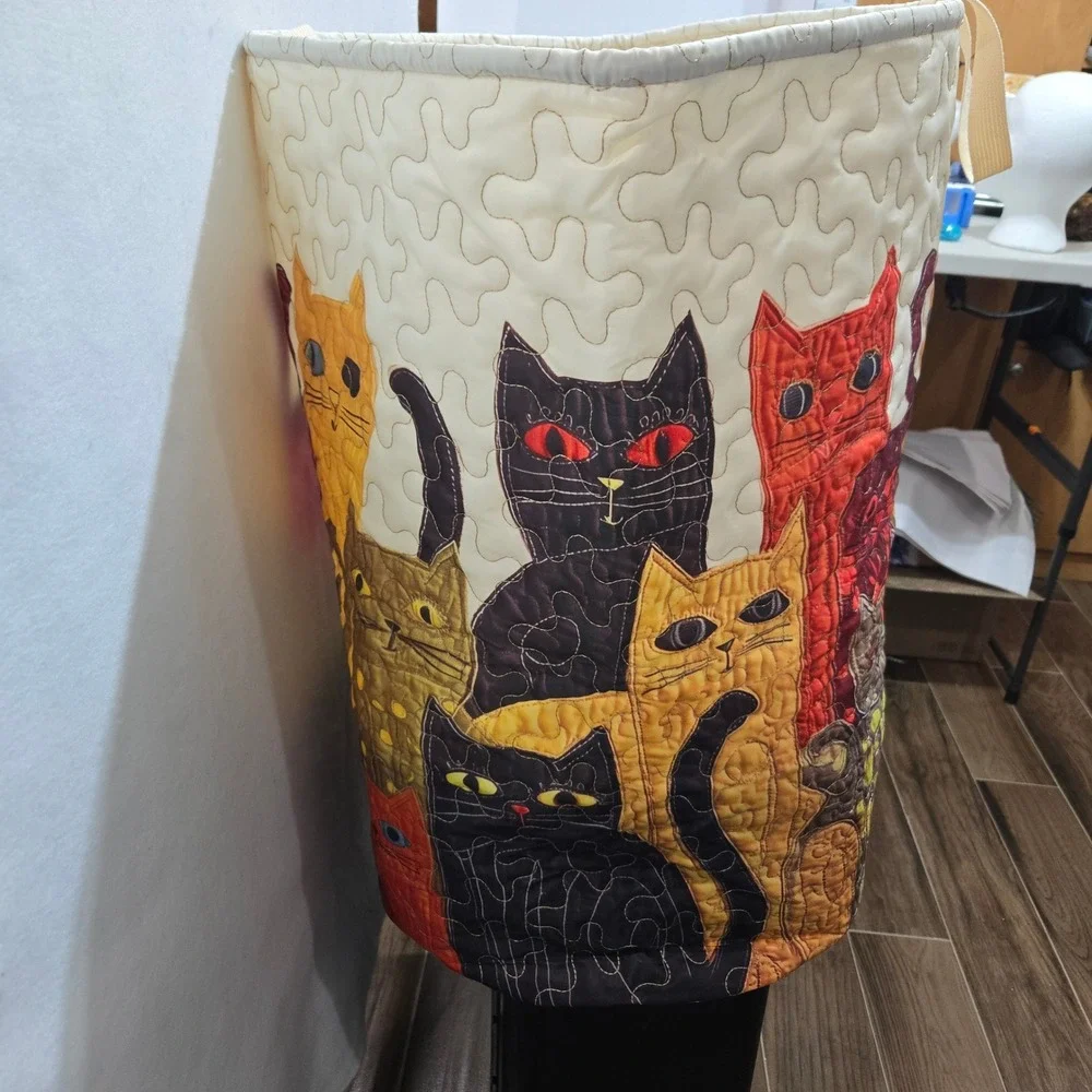 Cat Kitty Quilted Laundry Hamper Large Multicolor Cat Graphic Storage Bin